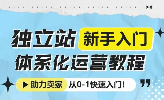 独立站新手入门体系化运营教程，助力独立站卖家从0-1快速入门!-朽念云创