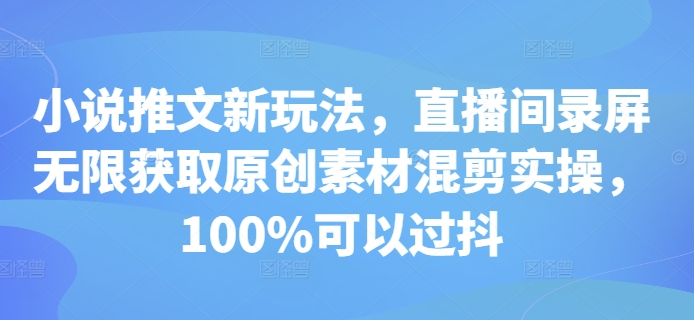 小说推文新玩法，直播间录屏无限获取原创素材混剪实操，100%可以过抖-朽念云创