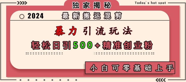 最新搬运混剪暴力引流玩法，轻松日引500+精准创业粉，小白可零基础上手-朽念云创