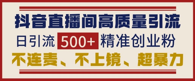 抖音直播间引流创业粉，无需连麦、不用上镜、超暴力，日引流500+高质量精准创业粉-朽念云创