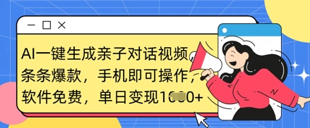 AI一键生成亲子对话视频，条条爆款，一部手机即可操作，单日变现数张-朽念云创