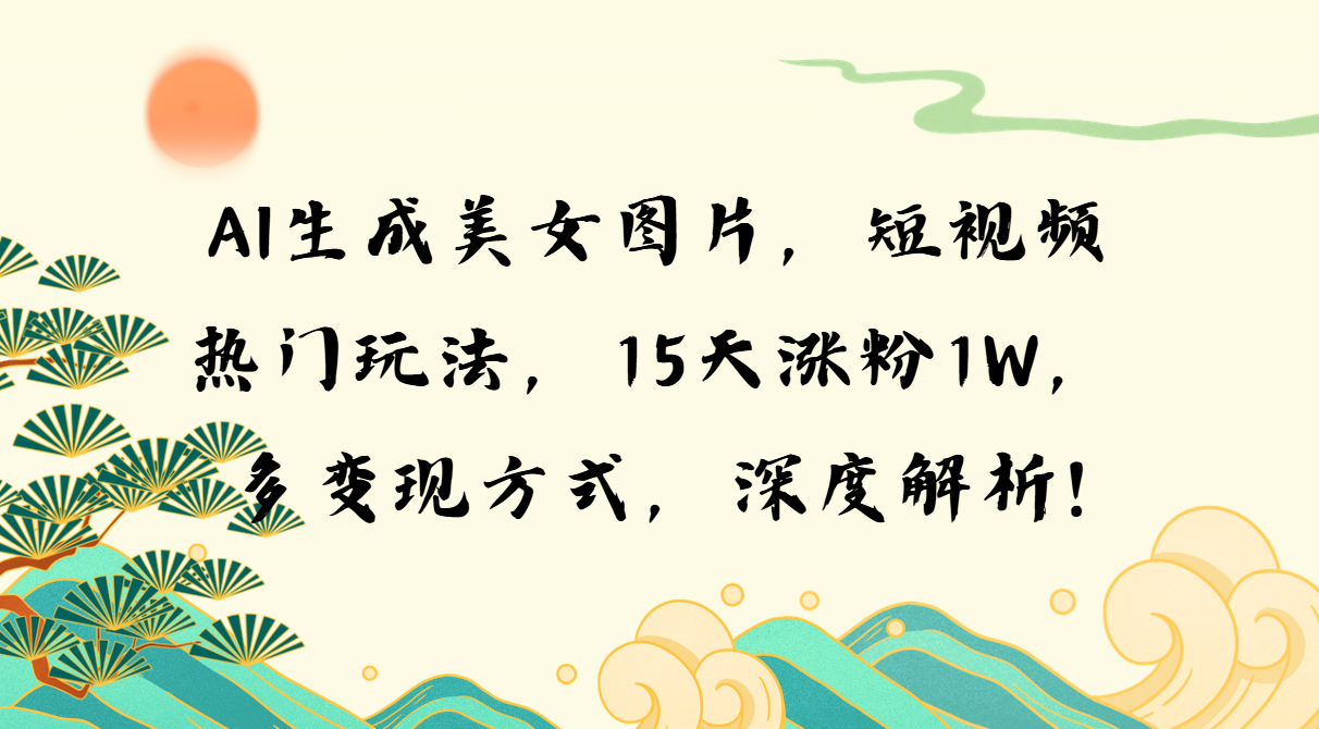 AI生成美女图片，短视频热门玩法，15天涨粉1W，多变现方式，深度解析!-朽念云创