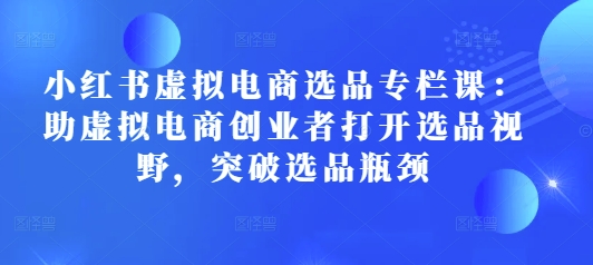 小红书虚拟电商选品专栏课：助虚拟电商创业者打开选品视野，突破选品瓶颈-朽念云创