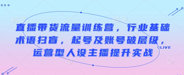 直播带货流量训练营，行业基础术语扫盲，起号及账号破层级，运营型人设主播提升实战-朽念云创