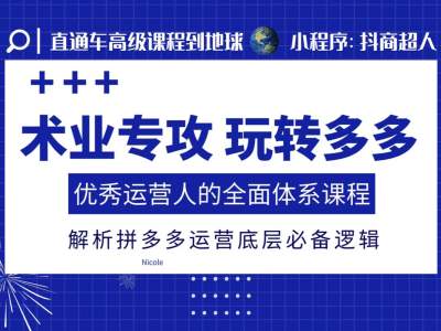 术业专攻玩转多多，优秀运营人的全面体系课程，解析拼多多运营底层必备逻辑-朽念云创