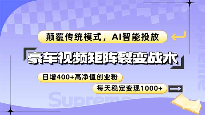 豪车视频矩阵裂变战术,颠覆传统模式,AI智能投放,日增400+高净值创业...-朽念云创
