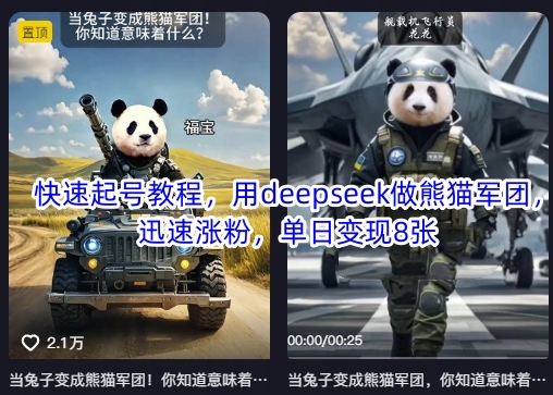 快速起号教程，用deepseek做熊猫军团，迅速涨粉，单日变现8张-朽念云创