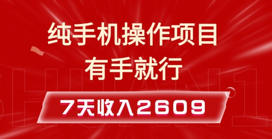 纯手机操作的小项目，有手就能做，7天收入2609+实操教程【揭秘】-朽念云创