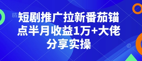 短剧推广拉新番茄锚点半月收益1万+大佬分享实操-朽念云创