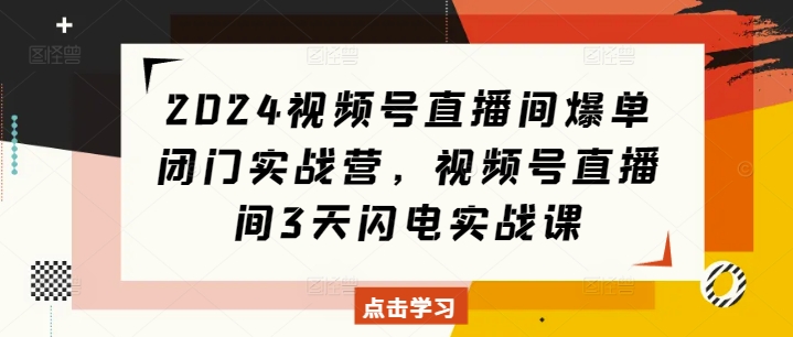 2024视频号直播间爆单闭门实战营，视频号直播间3天闪电实战课-朽念云创